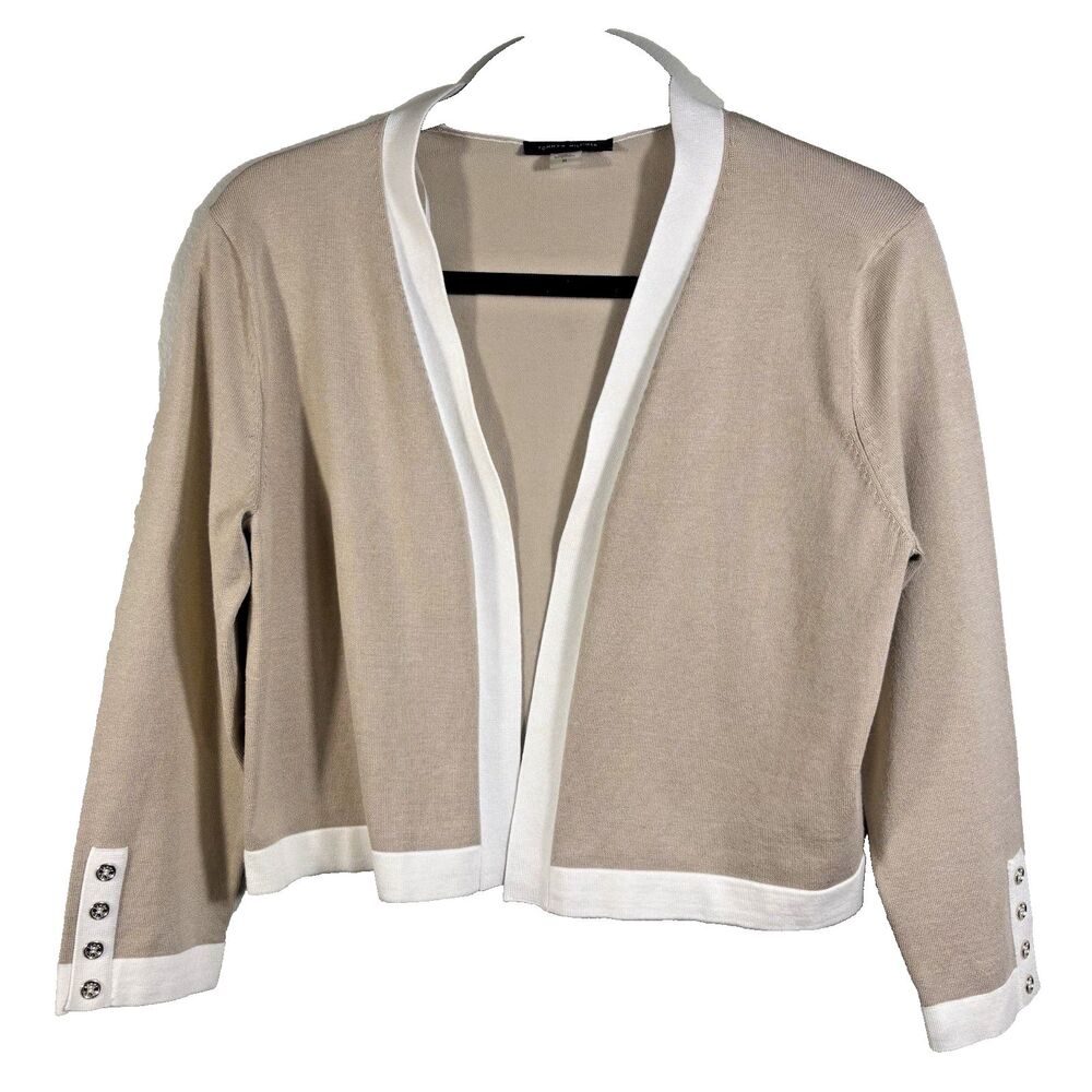 NWT Tommy Hilfiger Size M Womens Tan Cropped Preppy Open Sweater Cardigan NEW
